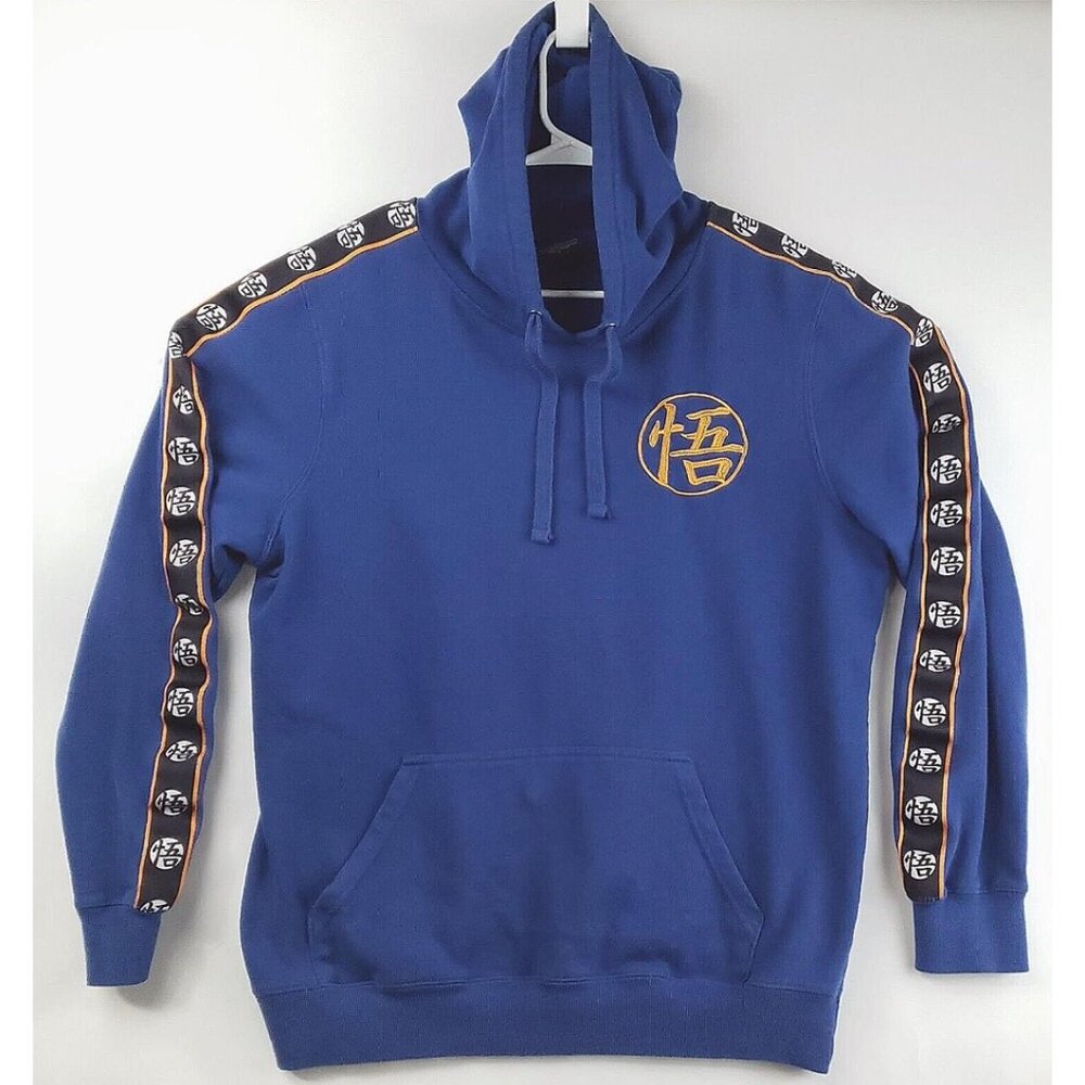 Dragonball Z Hoodie Men Large Blue Cotton Long Sleeve Goku Japanese Lettering